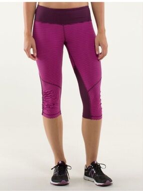 Lululemon Run: For Your Life Crop Hyper Stripe Raspberry Glo Plum 4/6